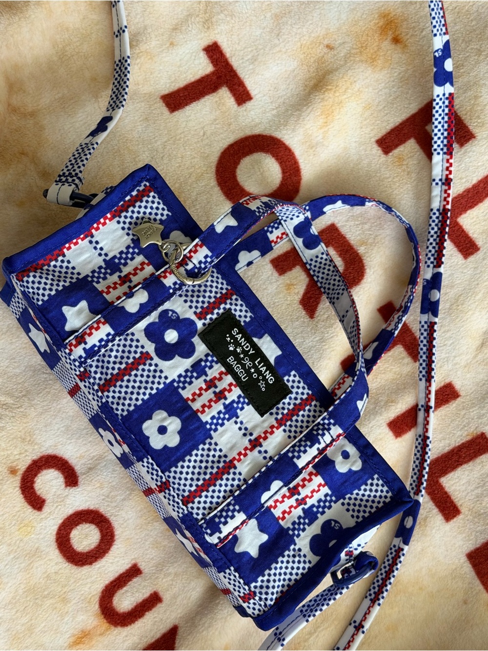Sandy Liang Blue White Red Floral mini Market Bag